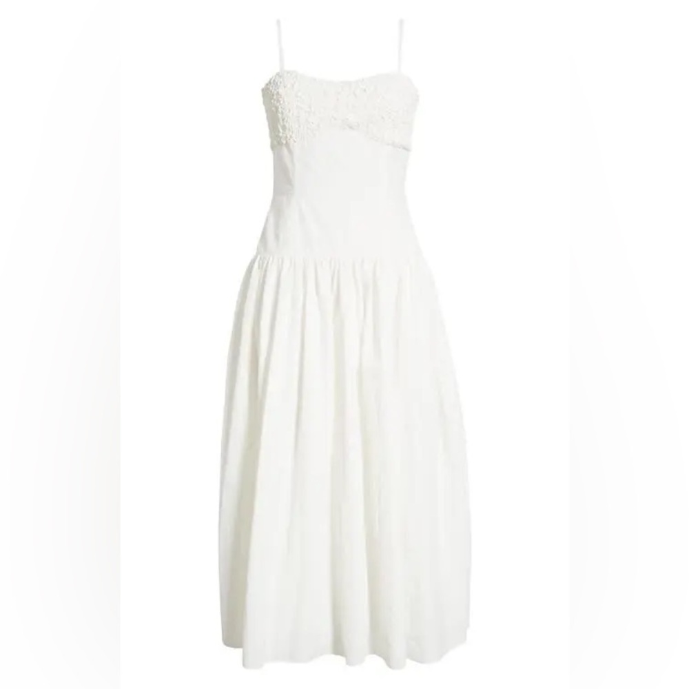 Moon River White Corset Bridal Midi Dress Sleeveless Shirred Drop Waist Medium
